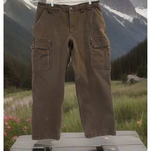 Duluth Trading Fleece Lined Duck Canvas Warm Work Cargo Brown Pants Mens 38x30